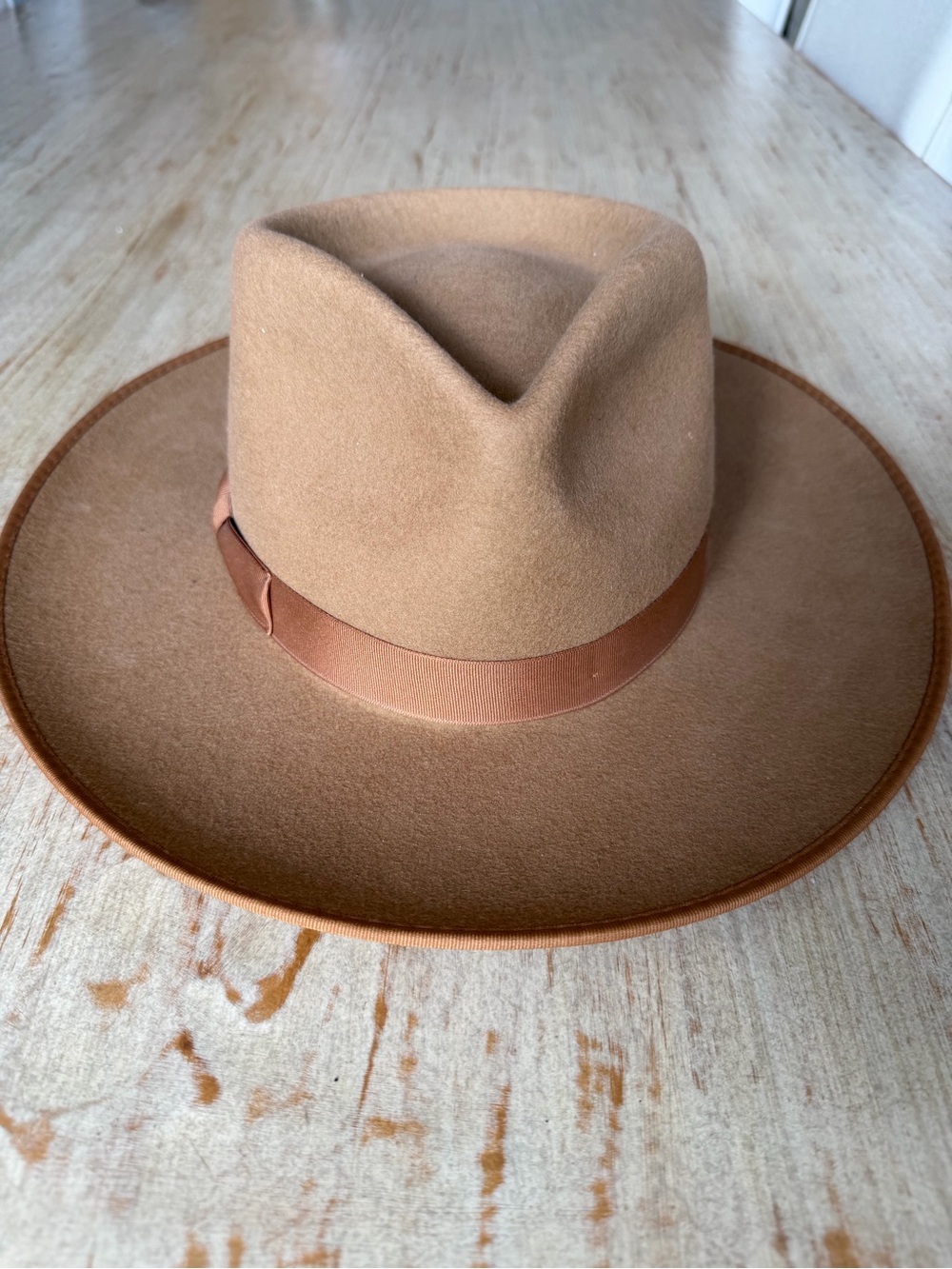GIGI PIP Wide-Brim Felt Fedora in Camel
